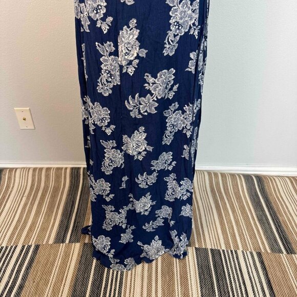 Lulus Women's Heart of Marigold Wrap Maxi Dress 100% Rayon Floral Navy Blue Sz L - Picture 3 of 16